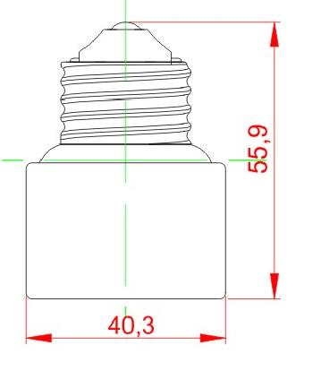 E26 to E26 Ceramic lamp holder adapter technical drawing