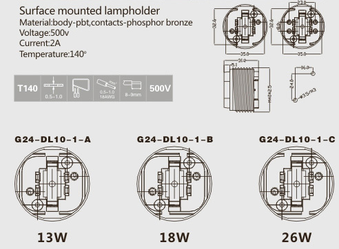 g24 lamp holder technical drawing