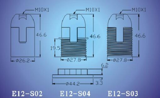 E12-S02,E12-S04,E12-S03 lamp holders technical diagram