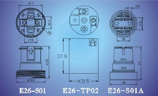 E26-S01,E26-TP02,E26-S01A light bulb sockets technical diagram