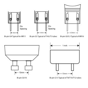 bi pin GU10 MR16 lamp holder dimension