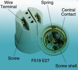E27 ceramic lamp holder base light bulb socket diagram