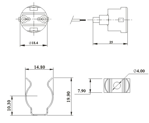 T5 fluorescent lamp holders base Screw fixing diagram