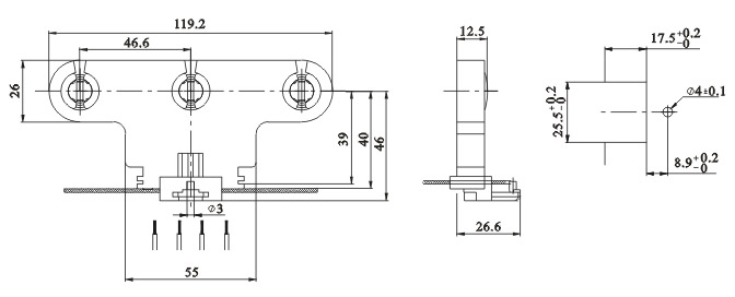 Triple fluorescent LED tube lamp holders G13 F263 C Diagram