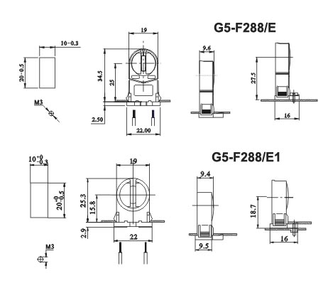 fluorescent LED lamp holders G5 F288 E1 diagram