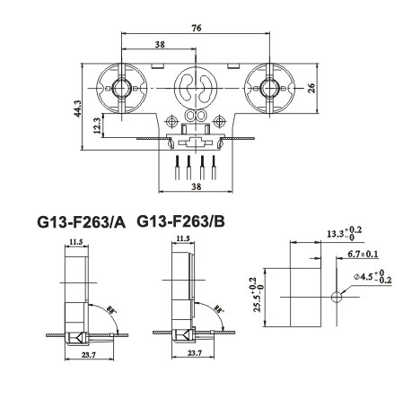 Twin fluorescent LED tube lamp sockets with starter holder G13 F263 AB diagram