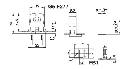 T5 single fluorescent LED lamp holders G5 F277 FB1 diagram