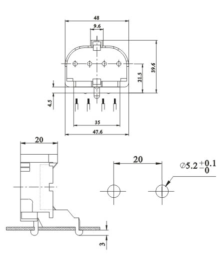2G11 4 Pin H Tube Snap in surface mounted lamp sockets diagram