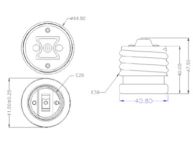 E39 to E26 lamp holder socket base reducer Adaptors Diagram