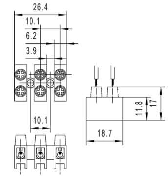 Low Voltage PCB 100 Amp Plastic Spade Screw Terminal Block Dimension