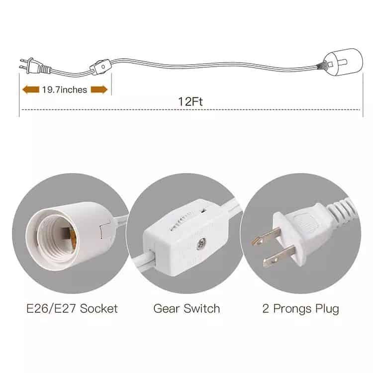 Light Bulb Socket Set E26 E27 Extension Hanging Lantern Pendant Light Lamp Cord Cable