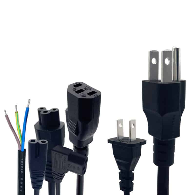 Power cables with plugs are available in different lengths, sizes, and types