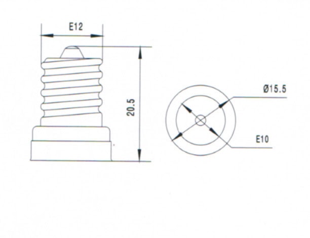E12 to E10 light bulb socket adapters drawing
