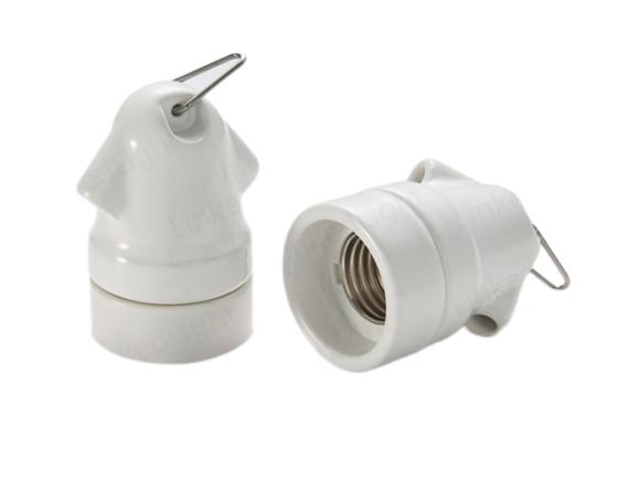 E27 Ceramic Light Bulb Socket with Metal Hook White