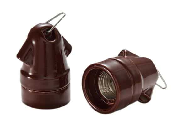 E27 Porcelain Light Bulb Sockets with Metal Hook Wine Red